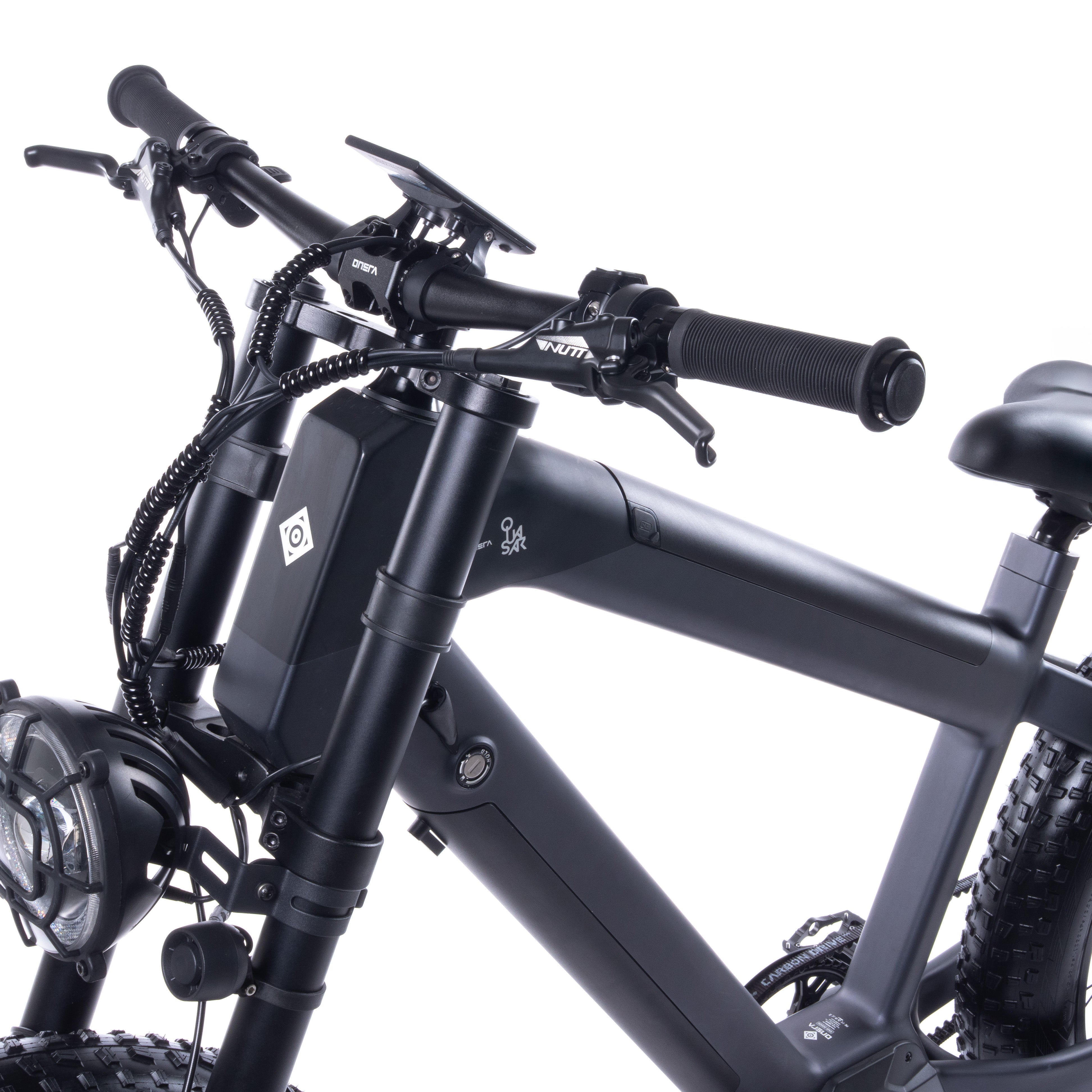 ONSRA QUASAR Cruiser Electric Bike in Schwarz – Seitenansicht des eigens entwickelten Designer-Rahmens für maximale Stabilität.