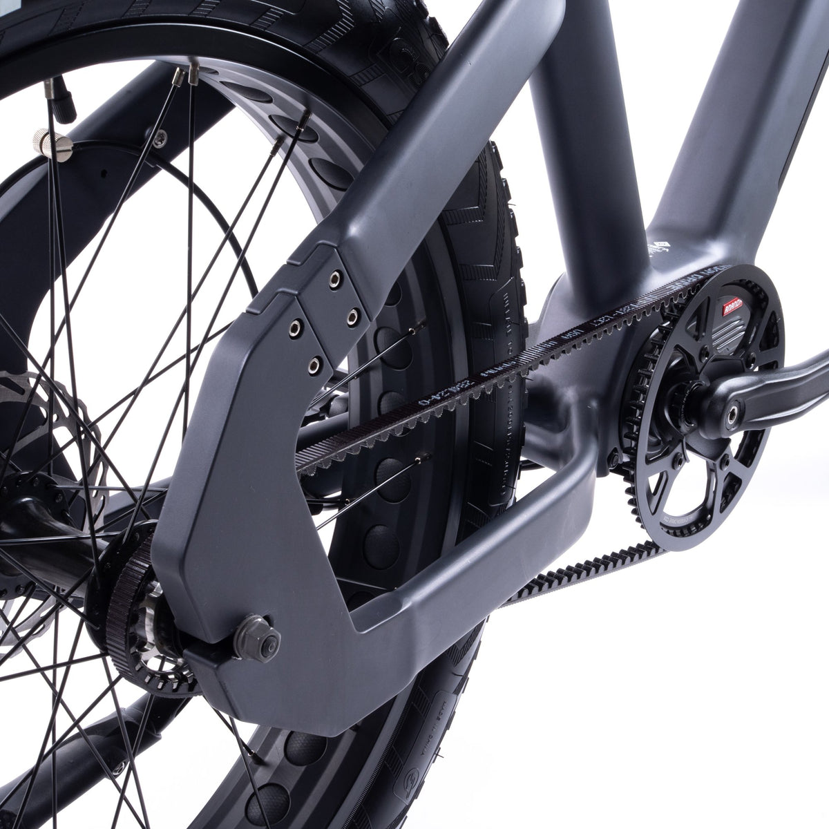 ONSRA QUASAR E-Bike – Hinterbau mit Riemenantrieb Detail