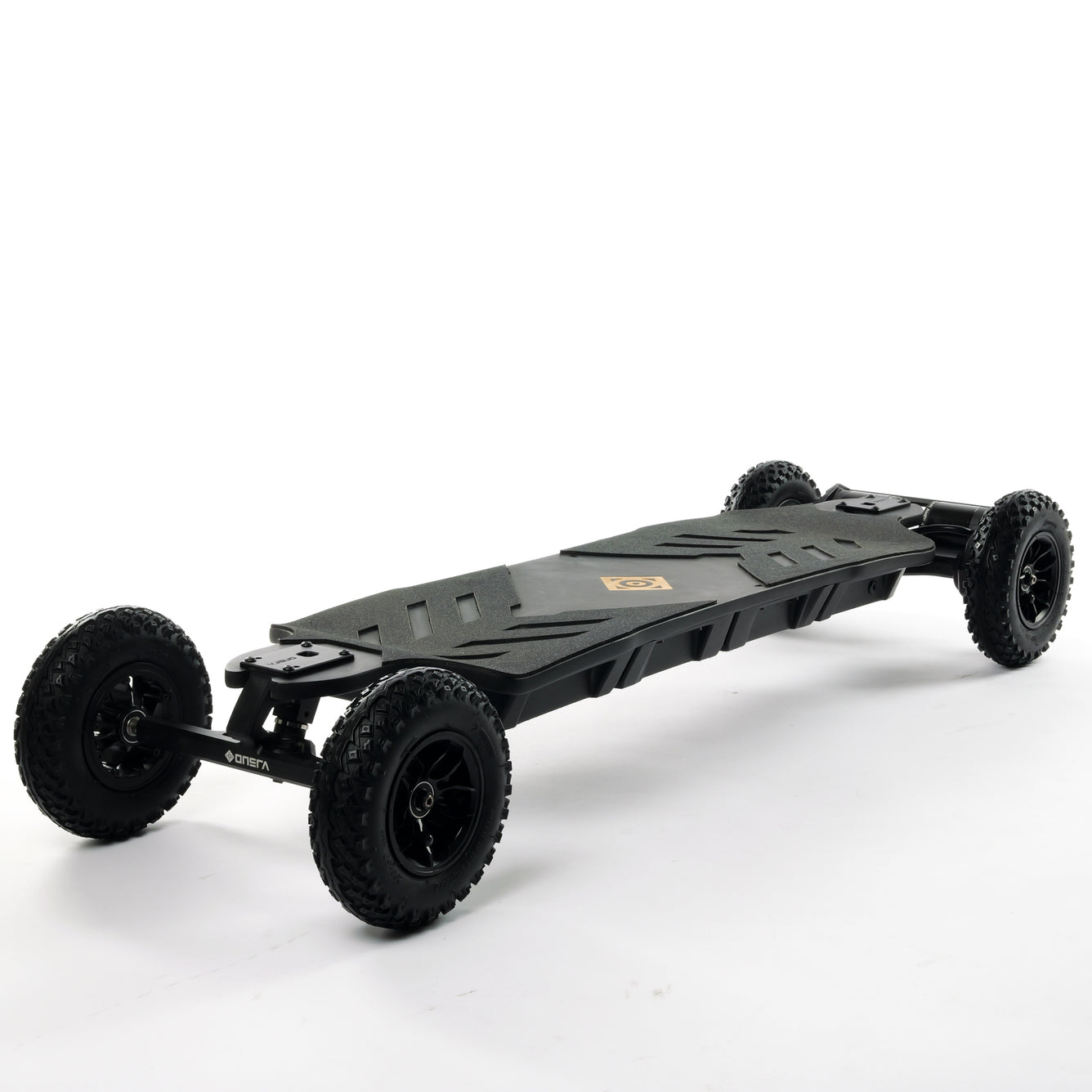 ONSRA BLACK Carve 4 premium electric longboard with a flexible bamboo deck, Gear Drive drivetrain, 14S battery, precision trucks, and all-terrain wheels, shown in a side profile.